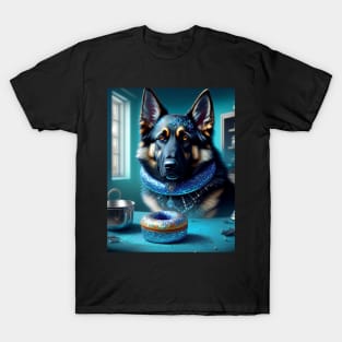 Fierce German Shepherd takes on sweet, sugary donut T-Shirt